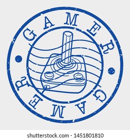 Gamer Stamp. Joystick Silhouette Seal. Round Design. Vector Icon. Design Retro Insignia.