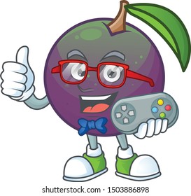 Gamer star apple fruit shape character mascot.