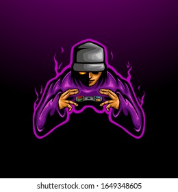 Gamer with a Stick Mascot Logo Vector Icon Illustration