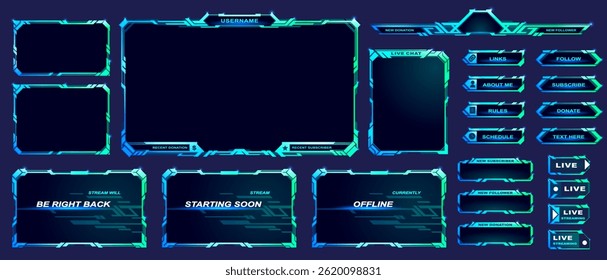 Gamer stream frames. Gaming streamers, hud frame twitch streaming media
