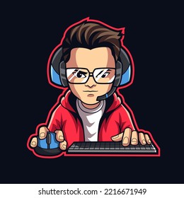 gamer streamer mascot logo vector illustration