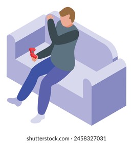 Gamer stress on sofa icon isometric vector. Adult television. Teenager lifestyle