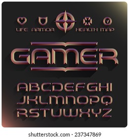Gamer style alphabet with logos