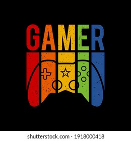 Gamer Stylish t shirt and apparel trendy design with glitchy gamepad, typography, print, vector illustration