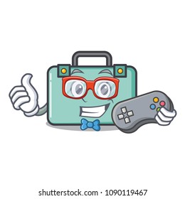 Gamer suitcase mascot cartoon style