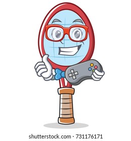 Gamer tennis racket character cartoon