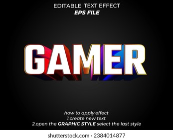 gamer text effect, font editable, typography, 3d text. vector template