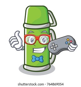 Gamer thermos character cartoon style