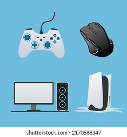 Gamer tools concept elements pack illustration in the blue background