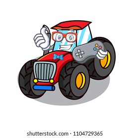 Gamer tractor mascot cartoon style