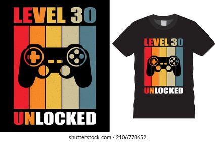 Gamer t-shirt design vector illustration. Level Unlocked. T shirt Design vector, Trendy, apparel, Gaming, retro, Game, Video