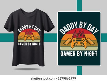 Gamer t-shirt design Vector illustration. Daddy by day gamer by night  T shirt Design vector, Trendy, apparel, Gaming, retro, Game, Video