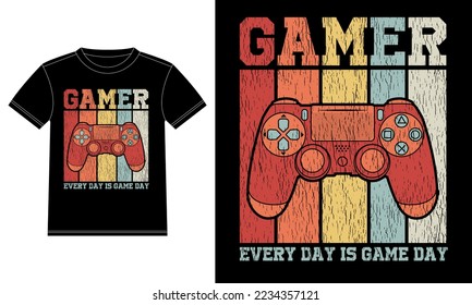 GAMER Typography Every Day Is Game Day T-shirt Design template, Car Window Sticker, POD, cover, Isolated Black background
