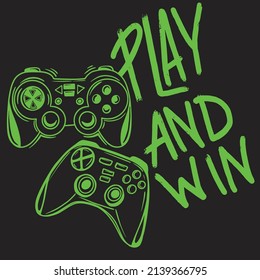 Gamer  Typography  hand drawn print with joystick. For boys and girls graphic tees