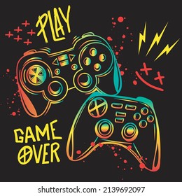 Gamer Typografie handgezeichnet Druck mit Joystick. Für Jungen und Mädchen, Grafikkarten