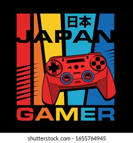 
gamer typography with a joystick illustration, tee shirt graphics, vectors, Japan translate 