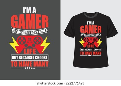 Gamer typography T shirt design with editable vector graphic.