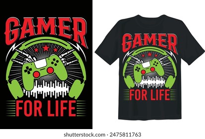 GAMER Typography t-shirt design vector. Vector joysticks gaming controller slogan texts typography vectors video game t-shirt designs.