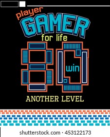 gamer typography, t-shirt graphics, vectors