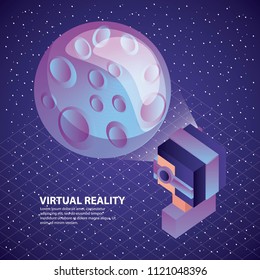 gamer using virtual reality glasses watching moon