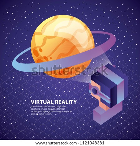 gamer using virtual reality glasses watching planet saturn