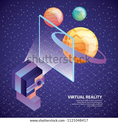 gamer using virtual reality glasses watching planet on screen