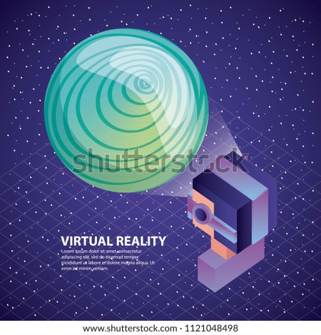 gamer using virtual reality glasses watching planet on screen