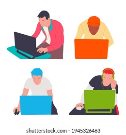 Gamer vector cartoon characters set isolated on a white background.