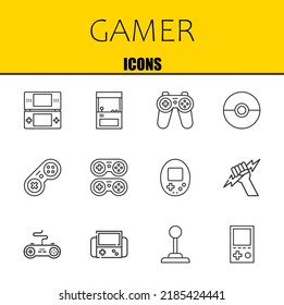 gamer vector line icons set. console, arcade and gamepad Icons. Thin line design. Modern outline graphic elements, simple stroke symbols stock illustration