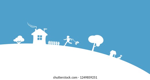 Gamer in village vector background