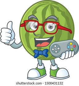 Gamer watermelon fruit fresh cartoon with mascot
