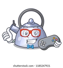 Gamer whistling kettle cartoon on the stove top