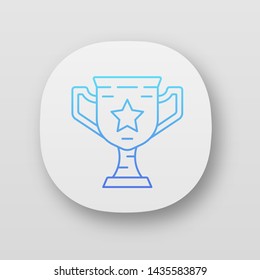 Gamer winning cup app icon. Virtual video game prize, award. Esports championship. Winner pot of game. UI/UX user interface. Web or mobile application. Vector isolated illustration