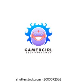 gamer woman colorful logo design ilustration