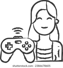 Gamer woman hand drawn vector illustration