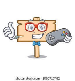 Gamer wooden board mascot cartoon