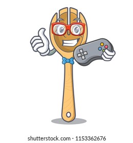 Gamer wooden fork mascot cartoon