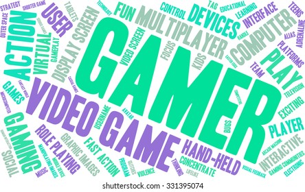 Gamer word cloud on a white background. 