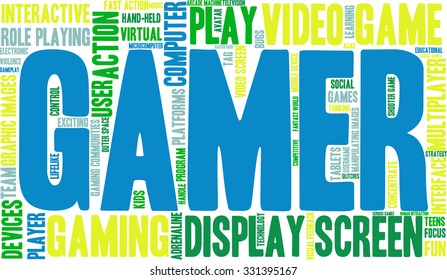 Gamer word cloud on a white background. 