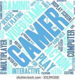 Gamer word cloud on a white background. 