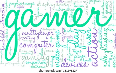 Gamer word cloud on a white background. 