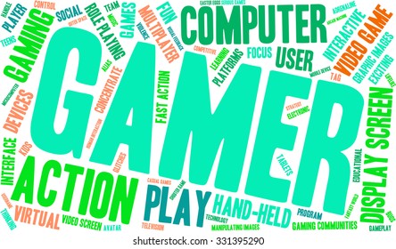 Gamer word cloud on a white background. 