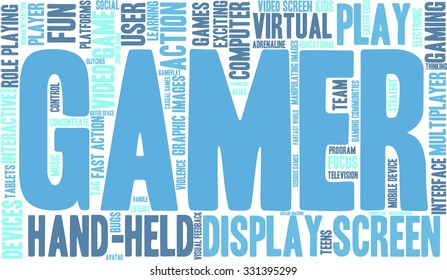 Gamer word cloud on a white background. 
