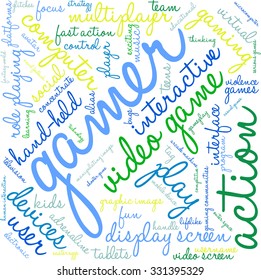 Gamer word cloud on a white background. 