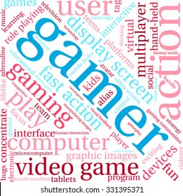 Gamer word cloud on a white background. 
