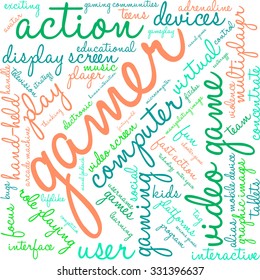 Gamer word cloud on a white background. 