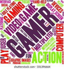 Gamer word cloud on a white background. 