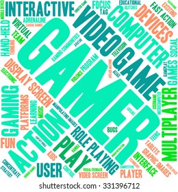 Gamer word cloud on a white background. 