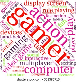 Gamer word cloud on a white background. 