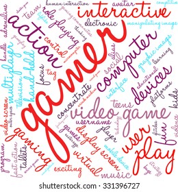 Gamer word cloud on a white background. 